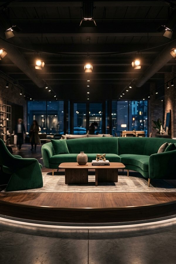 Scenografia stref handlowych 2026: teatralizacja retailu meblowego i strefy Hero